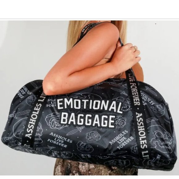 ALF Handbags - ALF -EMOTIONAL BAGGAGE • Skulls And Daggers Black Printed Strap Lined Du…